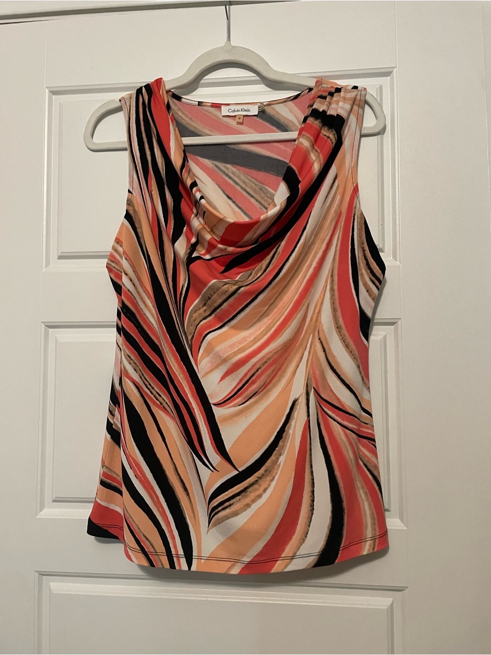 Calvin Klein Coral, Peach & Black Sleeveless Cowl-Neck Top